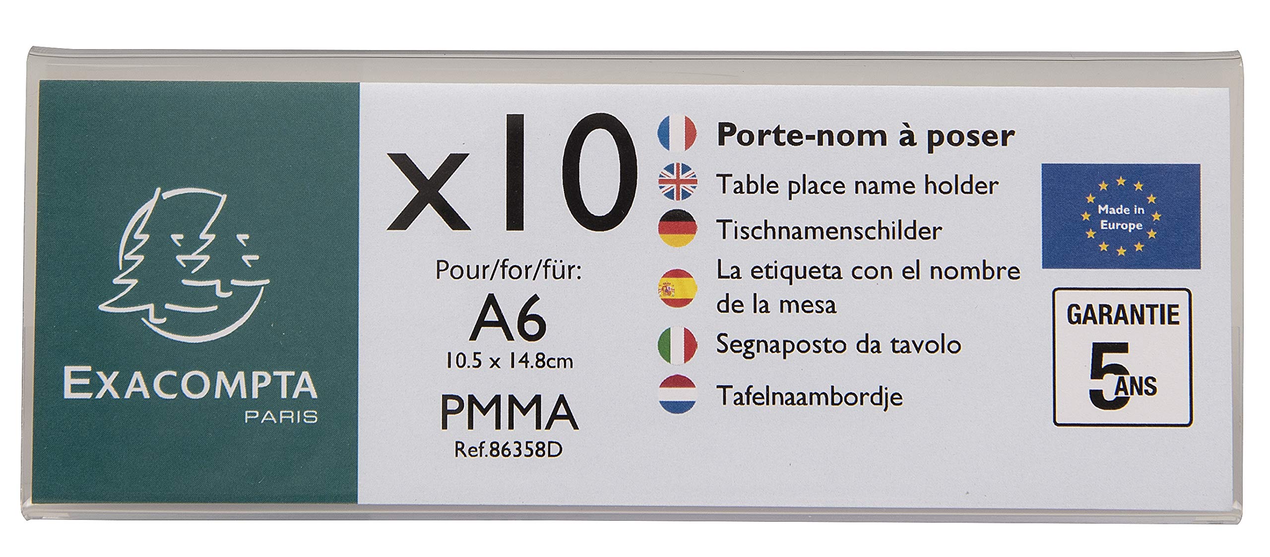 Exacompta - Ref 86358D - Name Tag Display Stand - Suitable for A6 Paper Folded Landscape, Made from PMMA (Acrylic) Material - Clear Transparent (Pack of 10)
