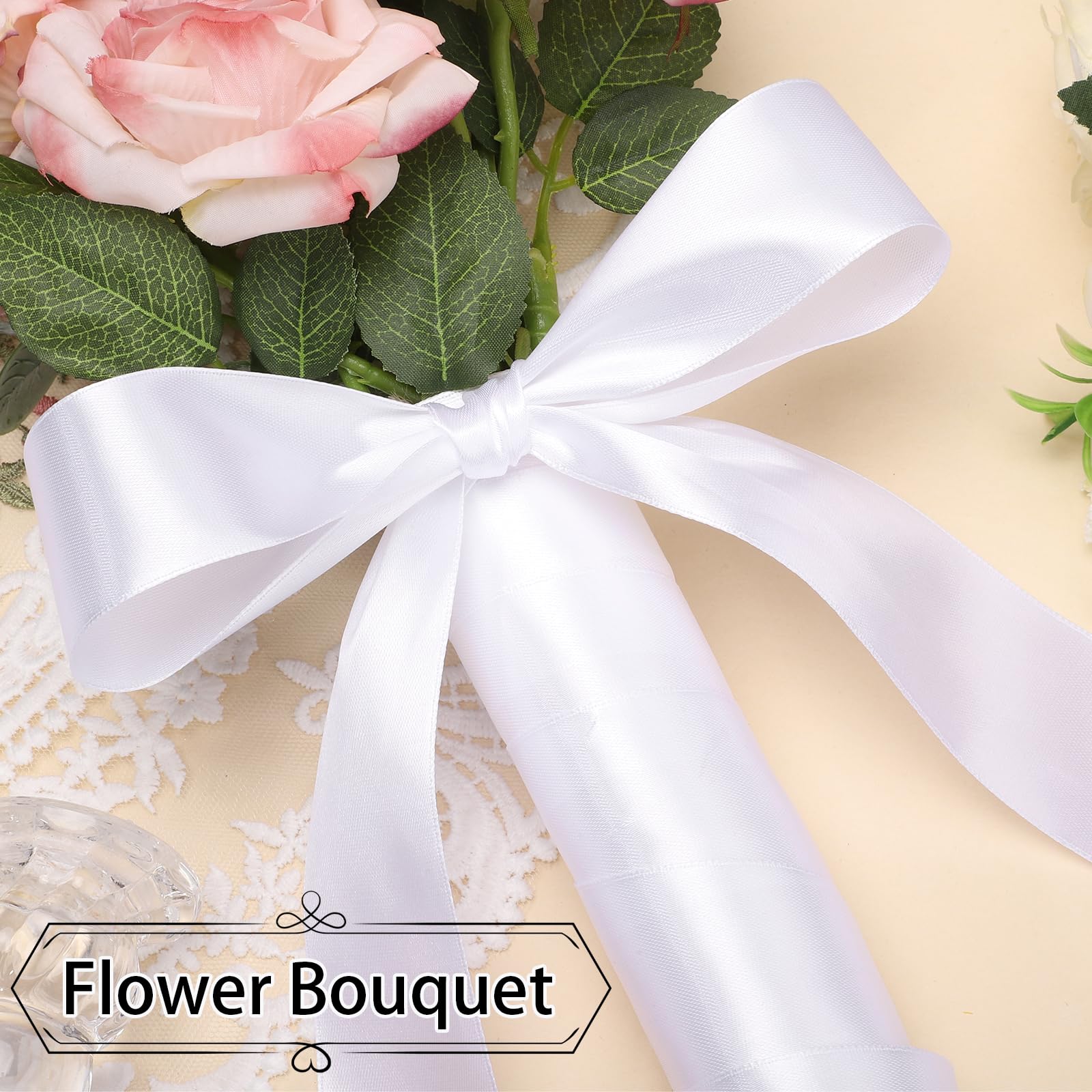 woric White Ribbon 60 Yards 1 1/2 inch White Satin Ribbon Wide Gift Ribbons for Flower Floral Arrangement Gift Wrapping Chair Cheer Bows Wedding Bride Sash Baby Shower Christmas Bedroom Decor