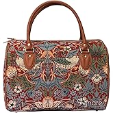 Signare Tapestry Duffle Bag Overnight Bags Weekend Bag for Women with Floral William Morris Strawberry Thief Red Design (TRAV-STRD)