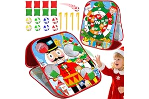 AMENON 2 In 1 Christmas Party Games for Kids Adults, 20 Pcs Double Sided Foldable Board with Bean Bags Sticky Balls Toss and Dart Game Christmas Theme Gift for Family Xmas Party Favor Carnival Indoor Outdoor