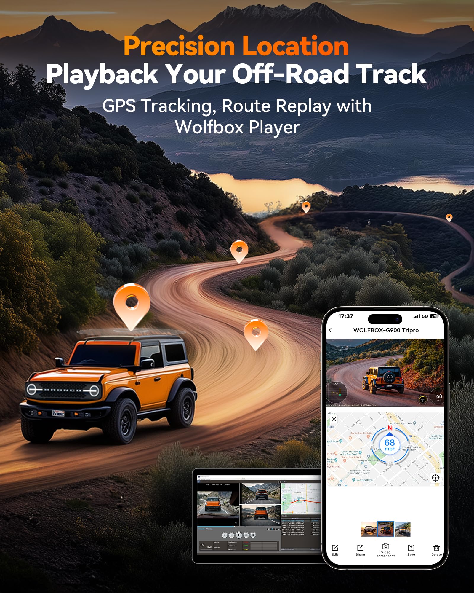 WOLFBOX G900 Tripro Bumper Version 3 Channel 4K Mirror Dash Cam, 8MP STARVIS 2 IMX678 Night Vision, 4K+2.5K+1080P Front and Rear Bumper Dash Cam, 5.8GHz WiFi, Voice Control, Includes 256GB Card & GPS