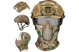Guayma Airsoft Fast Helmet with Cover Half Mesh Mask Headgear PJ Type Tactical Multifunctional Protective NVG Mount for Paintball Multicam Military Outdoor Sports CS Game Shooting