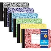 Oxford Composition Mini Notebooks, 6 Pack, Cover Colors Vary, Wide Ruled Paper, 4-7/8 x 7-1/2 Inch School Journals, Assorted Color Covers, 80 Sheets per Book (63779)