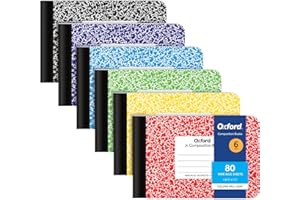 Oxford Composition Mini Notebooks, 6 Pack, Cover Colors Vary, Wide Ruled Paper, 4-7/8 x 7-1/2 Inch School Journals, Assorted Color Covers, 80 Sheets per Book (63779)