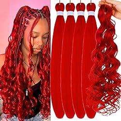 Red Pre stretched Braiding Hair for Boho Braids