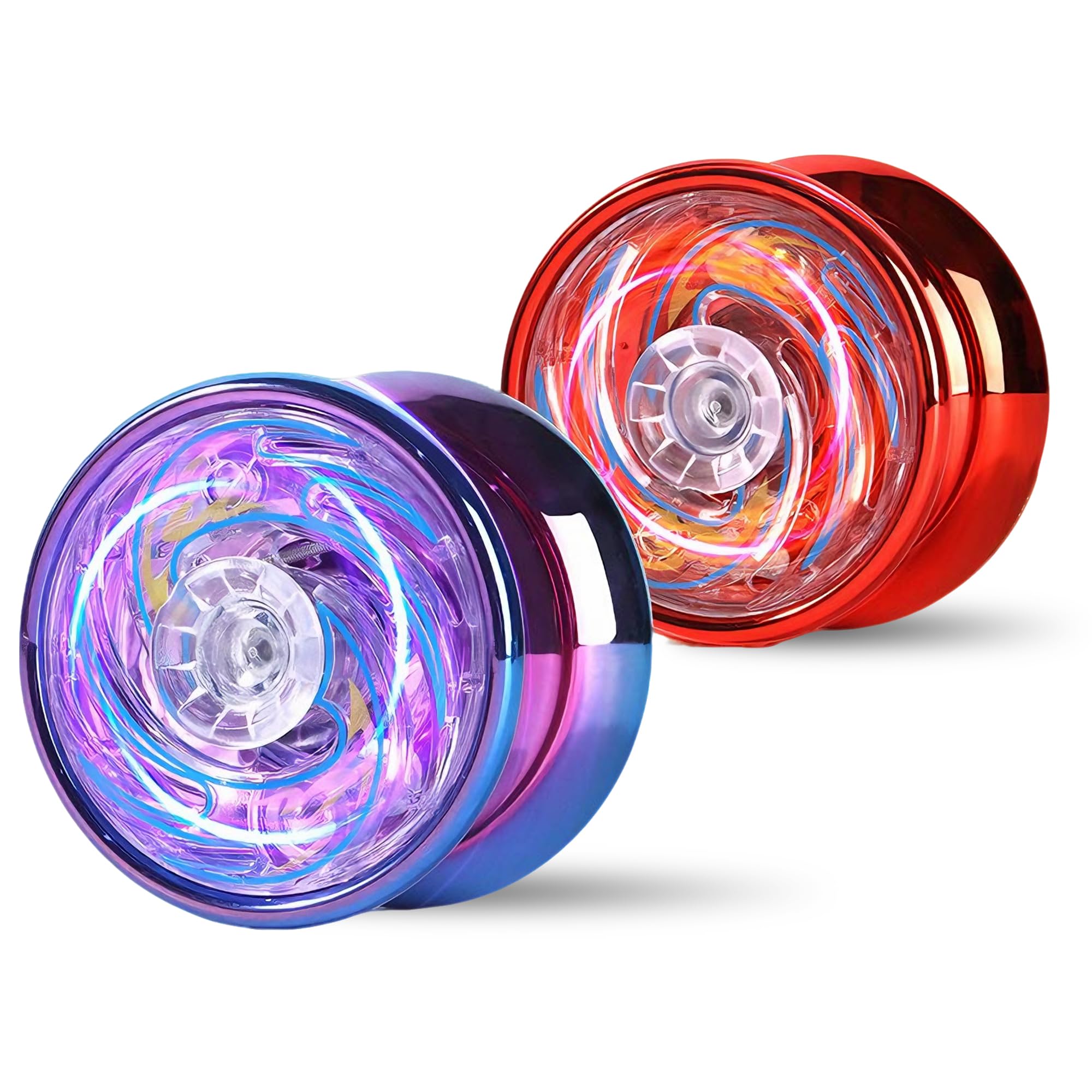 ForestM 2-Pack Light Up Yoyo for Kids, Magic Yoyo Set with Red & Purple LED Lights, Beginner Friendly, Responsive Yo Yo Toy for Tricks and Magic Performances, Includes Protective Case and Accessories