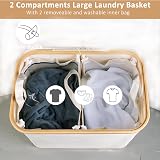 iEGrow 150L Extra Large 2-Compartment Laundry Basket with Lid Bamboo Handles view 3