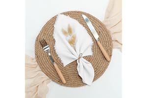 keypan Cloth Napkins Set of 6, Linen Cotton Table Rustic Fabric Napkins Washable Bulk with Fringe for Thanksgiving Dinner Wedding Party White 17x17 inch