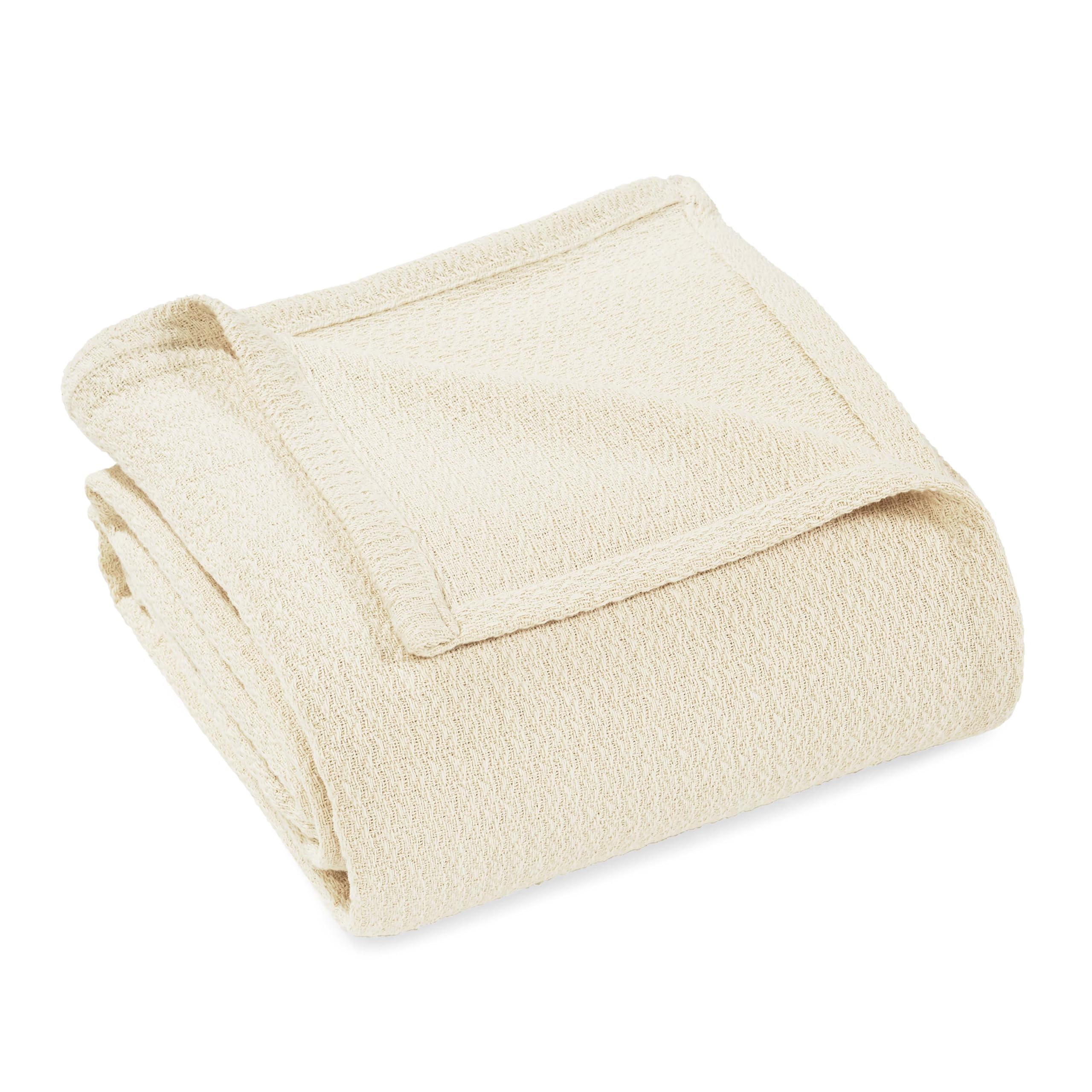 Superior Cotton Waffle Throw Blanket, Lightweight Breathable Bedding, for Travel, Dorm, Apartment, or Home, Machine Washable, Ultra Soft and Cozy, All-Season Covering, Throw, Ivory