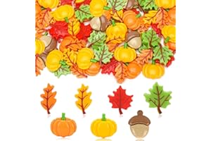 JUNEBRUSHS 80 Pcs Fall Mini Resin, Pumpkins Acorn Maple Oak Leaves Flatback Resin Charms Autumn Thanksgiving Ornaments for DIY Crafts Vase Filler Home Table Decorations
