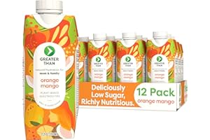 Greater Than Nutrient Hydration Beverage, Electrolyte Drink for Gut Health & Energy with Coconut Water, Vitamins, Gluten Free, Plant Based, Low Sugar, Orange Mango, 12 Pack