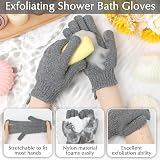 anezus Exfoliating Back Scrubber Bath Gloves Grey Set 1pc + 1pair view 3