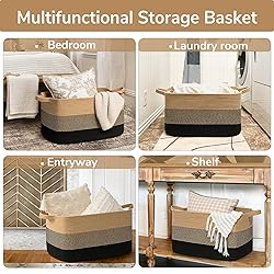 Goodpick Woven Blanket Basket, 21.6" x 14.9" x