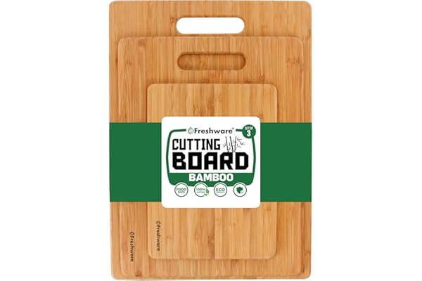 Bamboo Cutting Boards for Kitchen [Set of 3] Wood Cutting Board for Chopping Meat, Vegetables, Fruits, Cheese, Knife Friendly Serving Tray with Handles