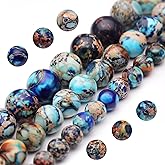 Youngbling Natural Gemstone Beads for Jewelry Making,8mm Mixed Blue Imperial Jasper Polished Round Smooth Stone Beads,Genuine Real Stone for Bracelet Necklace 16 Inch