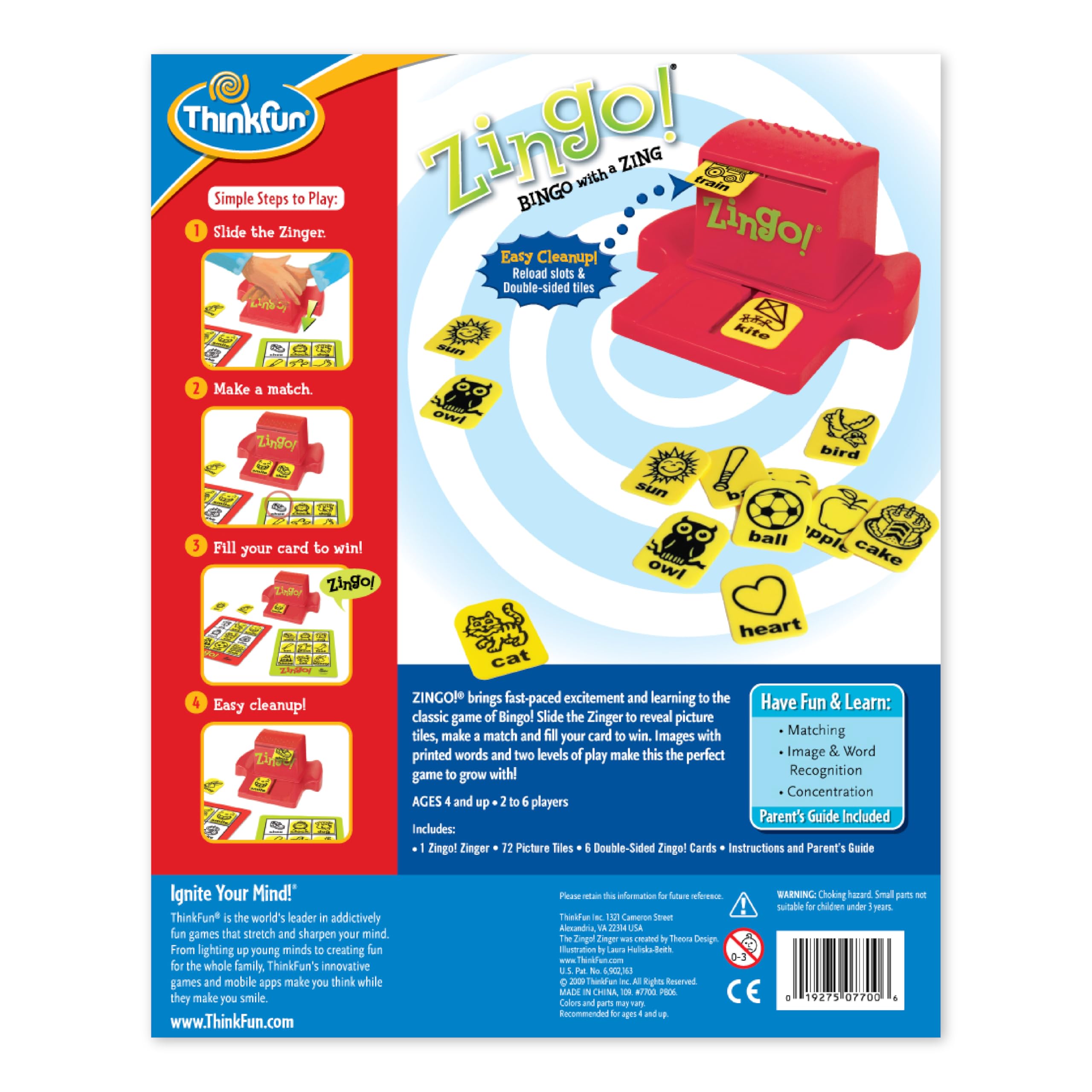 ThinkFun Zingo Bingo Award Winning Preschool Game for Pre-Readers and Early Readers Age 4 and Up - One of the Most Popular Board Games for Boys and Girls and their Parents (97700)