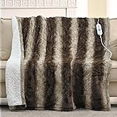 Bearhug Heated Throw Blanket, 50"×60" Electric Blankets, Faux Fur & Warm Sherpa Dual-Sided, 4h Auto-Off Timer & 4 Heating Levels,ETL Certified, Machine Washable, Gift Box-Chocolate