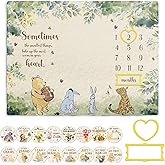 Guawubiang Winnie Milestone Blanket for Baby, Pooh Babies Monthly Blanket, Winnie Quotes Baby Milestone Blankets, Newborn Photography Background Decor, with 8 Holiday Cardstocks