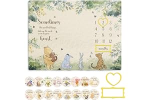 Guawubiang Winnie Milestone Blanket for Baby, Pooh Babies Monthly Blanket, Winnie Quotes Baby Milestone Blankets, Newborn Photography Background Decor, with 8 Holiday Cardstocks