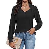 Blooming Jelly Womens V Neck Long Sleeve Shirts Button Down Pleated Tops Dressy Casual Blouses Trendy Clothing 2025