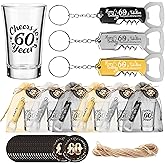 Vesici 24 Sets 60th Birthday Party Favors for Shot Glasses Metal Beer Opener Keychain Bulk with Thank You Tags and Organza Bags for Birthday Wedding Anniversary Party Gifts Supplies