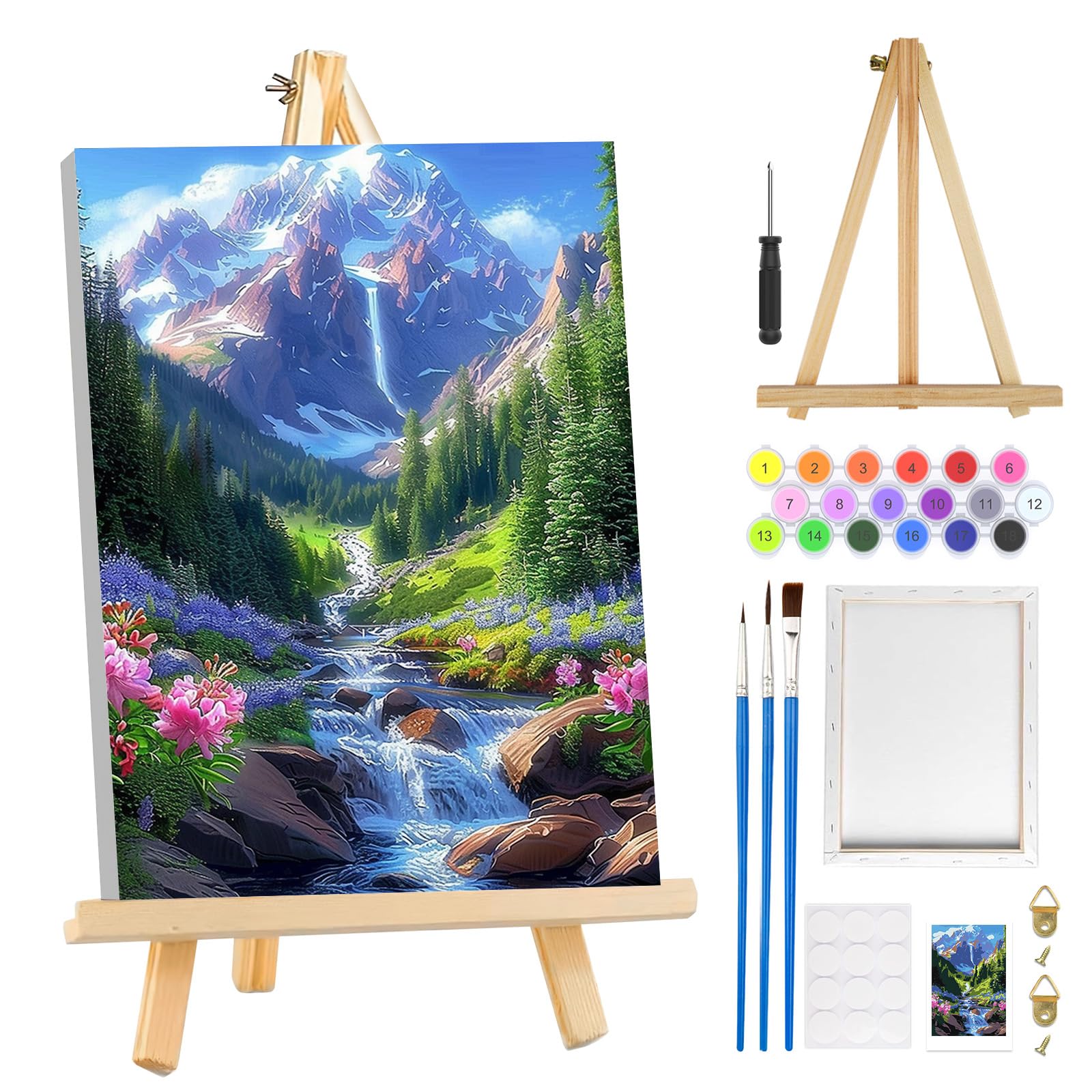 MOGTAA Framed Paint by Numbers for Adults Mountains with Wooden Easel, Landscape Painting by Numbers for Adults on Canvas, DIY Acrylic Oil Painting Kits Art Crafts for Home Decor, 8x12in