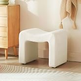 TROJM Ottoman Vanity Stool Chair Small Footstool Seating Backless | Modern Foot Rest Teddy Velvet Ottoman for Makeup Room Living Room Bedroom Entryway,White (Single 1)
