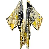 Summer Silk feeling beach cover up Women Cardigan fashion sexy Boho African Holiday party long Sleeve Robe kimono Kaftan