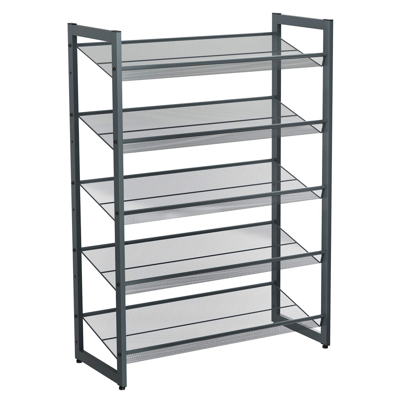 SONGMICS Shoe Rack, 5-Tier Stackable Shoe Storage Shelf, Metal Shoe Organiser with Adjustable Flat or Angled Shelves, 30.5 x 74 x 103.8 cm, Holds 15-20 Pairs, Cool Gray LMR005GB