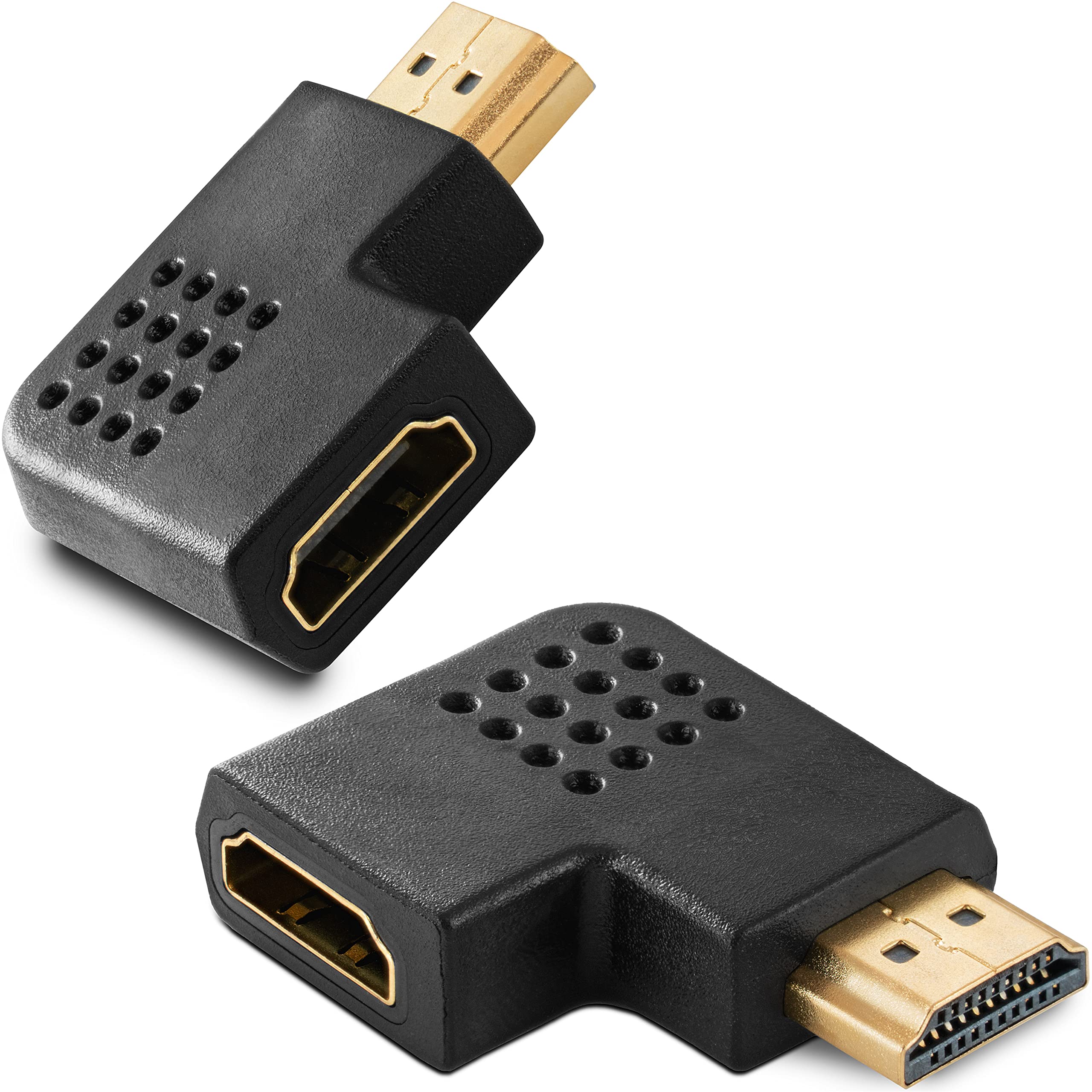 POPPSTAR 2x HDMI angle plug 270 degrees horizontal (corner plug to socket, 4k UHD 2160p), gold-plated contacts