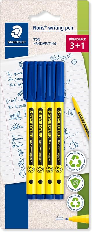 Noris 307-3 BK4 - Bolígrafo para escritura a mano, color azul, paquete de 4