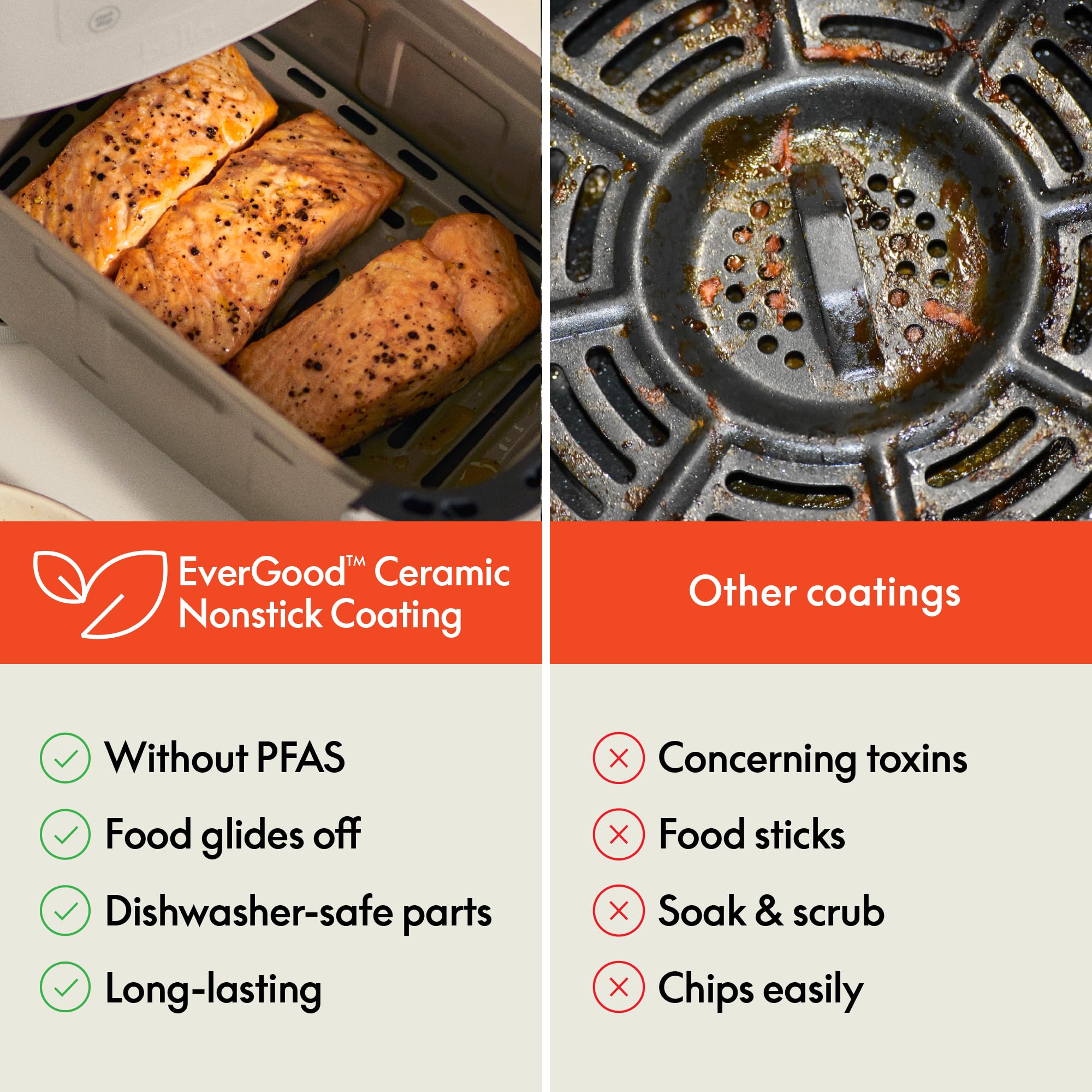 Bella Freidora de aire TriZone de 4 cuartos, revestimiento antiadherente cerámico EverGood™, diseño de canasta doble con divisor extraíble, control de pantalla táctil digital con 6 opciones de cocción preestablecidas, 1200 vatios, capacidad de 3 libras, Surf