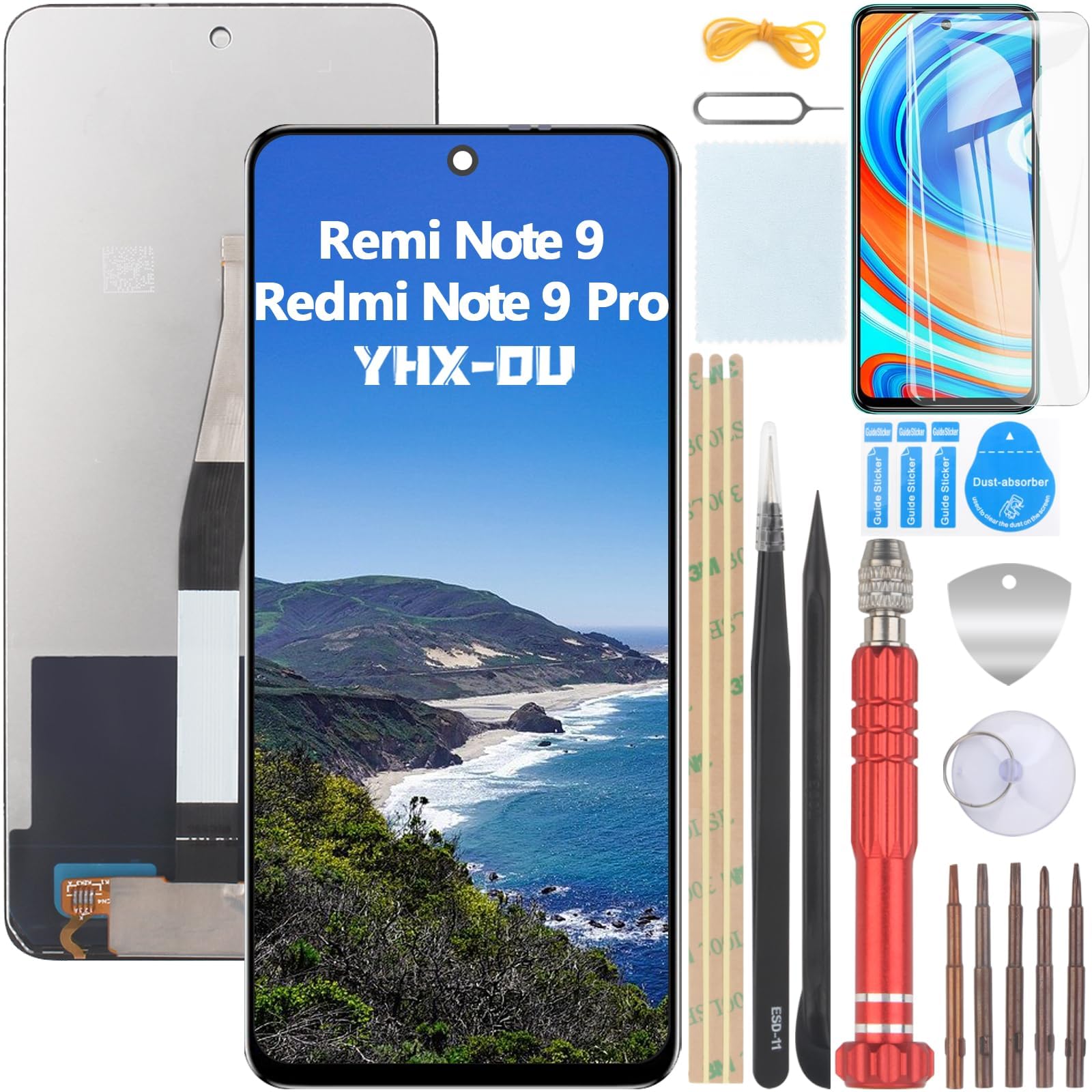 YHX-OU 6.67 inch LCD display For Redmi note 9/9 pro touch screen screen with tool + 1 x screen protector (black).