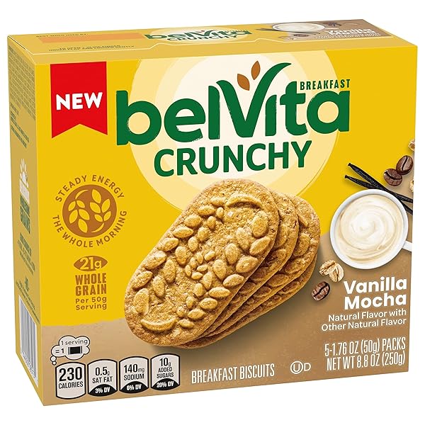 BELVITA BREAKFAST BARS BISCUITS, VANILLA MOCHA, 5 PACKS (4 BISCUITS PER PACK)