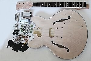BATKING 335 Style Project Semi-Hollow Guitar Kits Jazz Body DIY Electric Guitar Kit (Natural A)