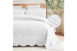 Blythease Oversized King Bedspread, Tufted Jacquard Diamond Pattern, Shabby Chic Boho Bohemian Look, Lightweight, 3 Piece, King/Cal King, Pure White