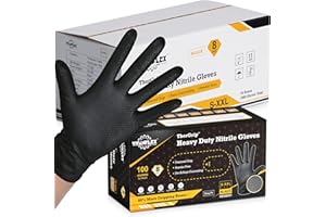 TitanFlex Heavy Duty Black Nitrile Gloves, Raised Diamond Texture, Latex Free, Powder Free Disposable Gloves (8Mil/6Mil)