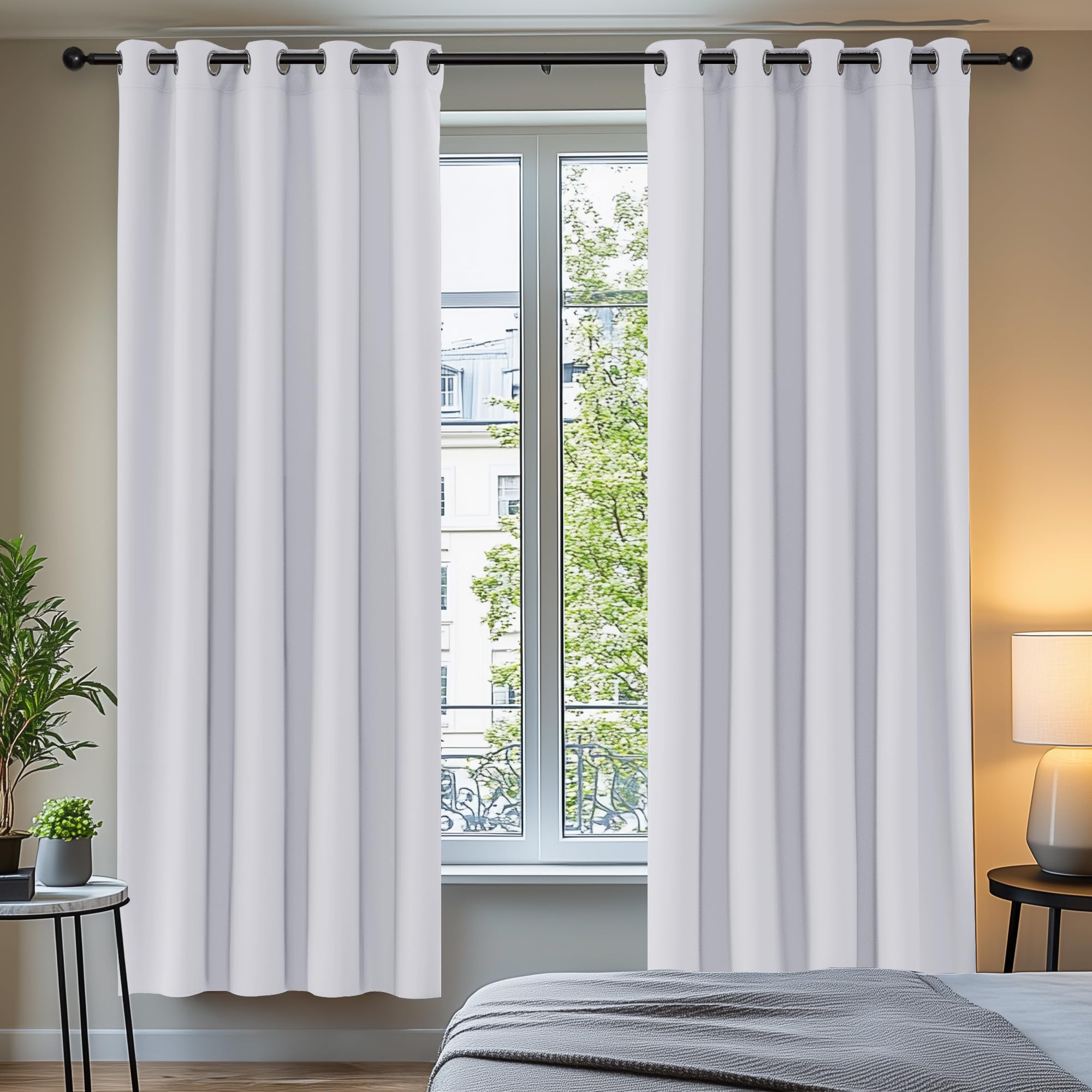 Deconovo Bedroom Curtains Super Soft Thermal Insulated Room Darkening Eyelet Curtains for Living Room 66 x 84 Inch Silver Grey 2 Panels