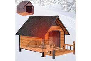 SUUMERPETY Dog House Outdoor, Insulated Dog Kennel Outside for Large Breed, 50.87" L Weatherproof Large Dog Shelter with Anti-Chewing Iron Frame (Brown-H, 45" D x 32.9" W x 32.6" H)