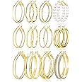 Gold Hoop Earrings Set for Women, 12 Pairs Hypoallergenic Large/Big Thin Thick Gold Hoops Earrings Loop Pack for Jewelry Gift