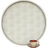 HofferRuffer Large Round Serving Tray 24'', Elegant Faux Leather Circle Ottoman Table Tray, Serve Tea Coffee Breakfast in Bedroom Living Room Kitchen (Cream White)