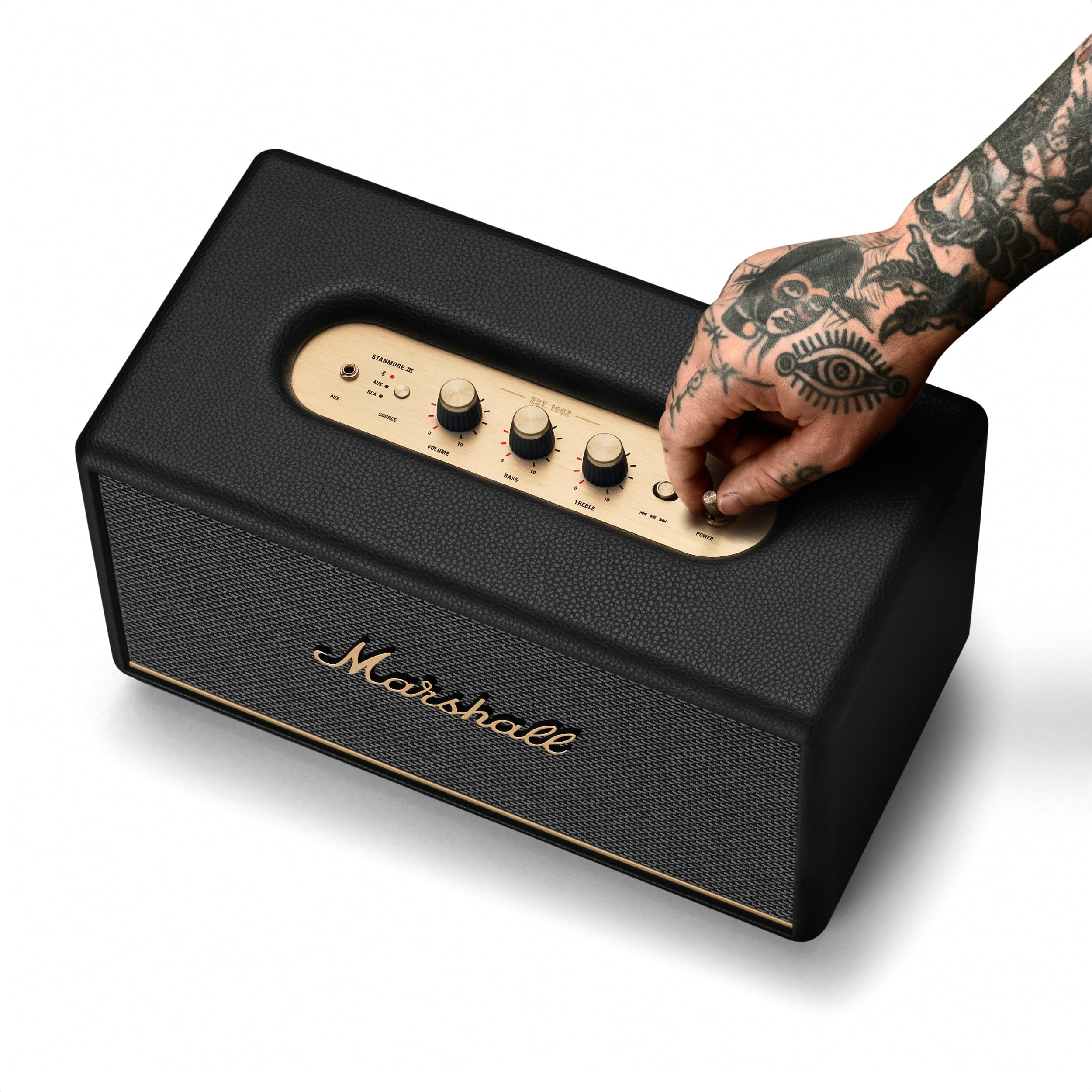 Marshall Stanmore III Bluetooth Home Speaker - Wireless Plug-In Bookshelf Speaker | Loud Stereo Sound with Bass and Treble Controls | Record Player Compatible with RCA or 3.5 mm Input - Black