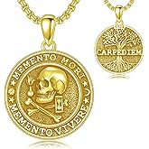MEIDERBO Memento Mori Necklace 925 Sterling Silver Skull Pendant Hourglass Tree of Life Memento Mori Jewelry Gifts for Men Women