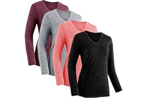 TVKSOM Moisture Wicking Shirts for Women Quick Dry Athletic Running Long Sleeve T Shirts Womens V Neck Workout Tops