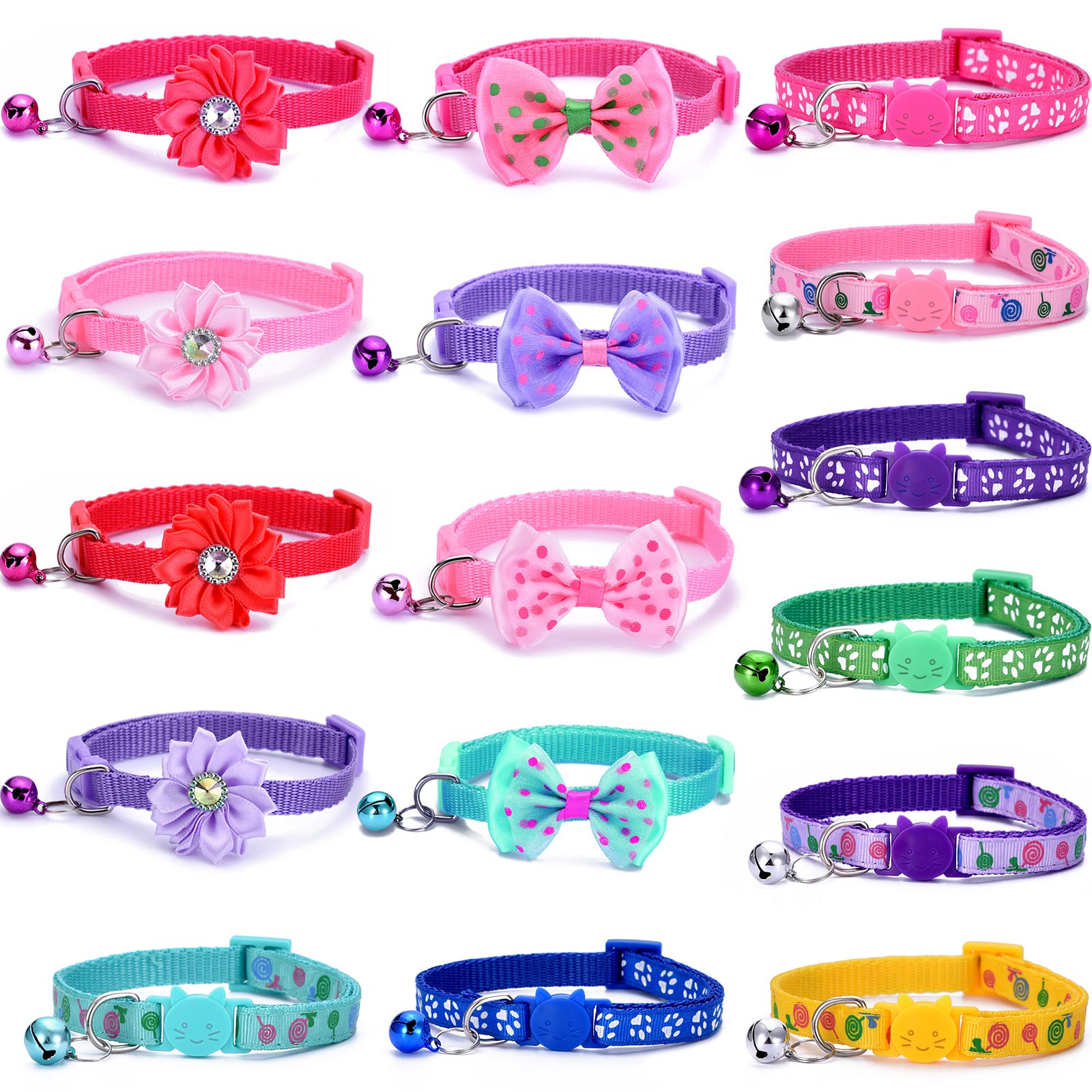 Photo 1 of 16 PCS Cute Cat Collars Breakaway with Bell for Boy Cats and Girl Cats Gifts