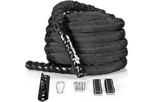 Goplus Battle Rope with Protective Sleeve, 1.5 Inch Diameter 30' 40' 50' Lengths Exercise Rope with Anchor Strap Kit, Polyest