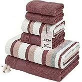 Modern Threads Pax 6-Piece Reversible Yarn Dyed Jacquard Towel Set - Bath Towels, Hand Towels, & Washcloths - Super Absorbent & Quick Dry - 100% Combed Cotton, Rosewood