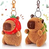 Achwishap 2PCS Capybara Plush Keychain,Cute Keychain Capybara Stuffed Animal,Soft Capybara Plush Toys Key Chain,Kawaii Plushie Stuffed Toys for Kid Birthday Gift Adult Valentine(Turtle,Strawberry Hat)