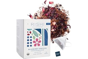 Rishi Tea Blueberry Hibiscus Herbal Tea - Organic, Caffeine Free Sachet Bags, Sweet & Tangy with Antioxidants, Enjoy Hot or Iced - 15 Count (Pack of 1)