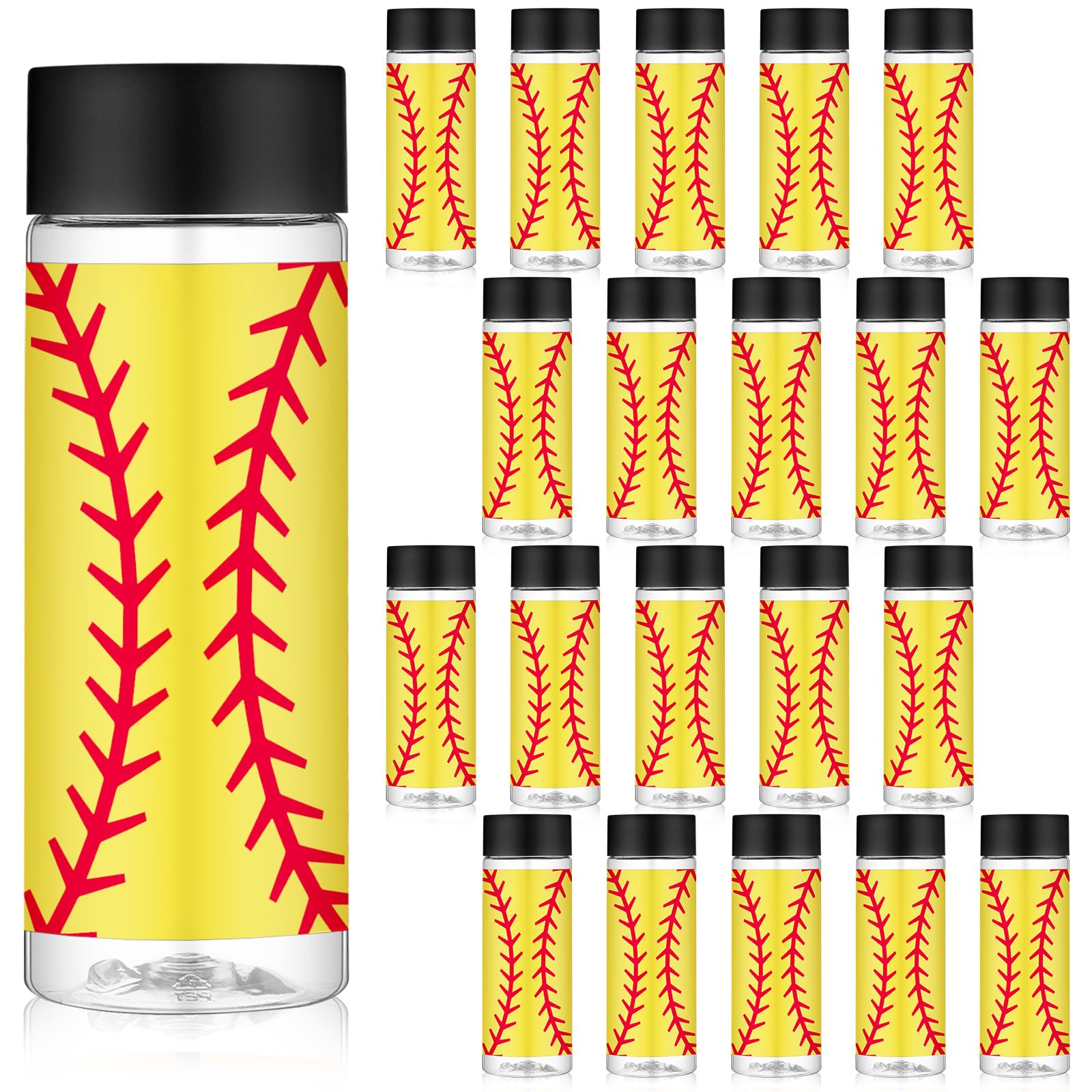 Photo 1 of Skylety 24 Pcs Sports Plastic Bottles with Lids 13.5 oz Reusable Juice Bottles Bulk Plastic Drink Container Sensory Bottles Sports Themed Birthday Party Supplies(Softball Modern)